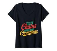 Mujer De Cadenas a Campeones: Frase Motivacional Inspiradora Camiseta Cuello V