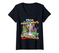 Mujer De callejones a galerías Graffiti Art Camiseta Cuello V