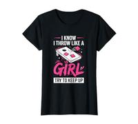 Mujer de Cornhole, Divertida, Lanzo como una niña, Trato de Mantener el Ritmo Camiseta