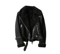 Abrigo corto de piel sintética para mujer, color marrón, para invierno, chaqueta integrada de piel vintage, con cremallera, solapa, manga larga, chaquetas para mujer, ropa elegante, Negro, M cortos