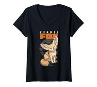 Mujer De Dibujos Animados Fennec Fox Raza Animal Amante Lindo Zorros Camiseta Cuello V