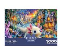 Mujer de fantasía con Sombrero de Flores, ajolote Colorido en Escena de Aldea Brillante, Rompecabezas de 1000 Piezas para Adultos, el desafío Imposible, Regalo Divertido, 38 x 26 cm/1000 Piezas