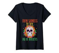 Mujer De la tristeza a la alegría dia de Muertos Camiseta Cuello V