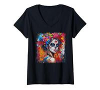 Mujer De Los Muertos La Catrina Day of The Dead Sugar Skull Women Camiseta Cuello V