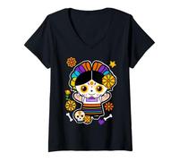 Mujer De Los Muertos La Catrina Day of The Dead Sugar Skull Women Camiseta Cuello V