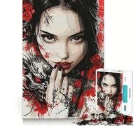 Mujer de Ojos Rojos con Lobo, Rompecabezas de 1000 Piezas para Adultos, Juguete Inteligente para el hogar, Corte Suave, Sorpresa navideña (38x26cm)