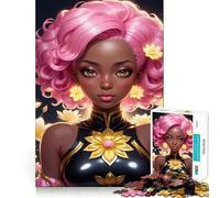 Mujer de Pelo Rosa con Detalles Florales Rompecabezas de 1000 Piezas para Adultos Juguete cognitivo Divertido Juego de construcción de imágenes Colección de Arte Pieza (50x75cm)