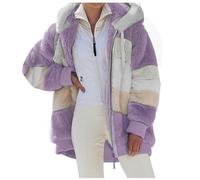 Mujer de peluche invierno otoño Hoodie Casual abrigo cálido de suave forro polar manga larga casual chaqueta con bolsillos y cremallera suéter peludo Teddy Fleece Jackets Hooded Suelto, 01 Púrpura