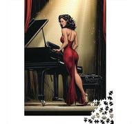 Mujer de Rojo Paquete Arte Performance Sensual Rompecabezas Cartón Reciclado 1000 Piezas, Descompresión, Regalo Personalizado, Decoración Pared, Ocio Interior 52x38cm/1000pcs