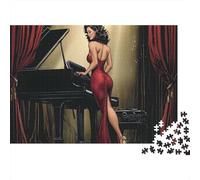 Mujer de Rojo Rompecabezas Arte Performance Sensual Cartón Reciclado 1000 Piezas, Familia/Adultos/Adolescentes, Regalo Personalizado, Decoración Pared 70x50cm/1000pcs