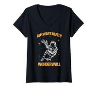 Mujer De todos modos, aquí está Wonderwall Funny Frog Guitar Meme Retro Music Camiseta Cuello V
