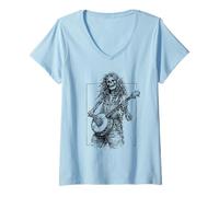 Mujer Dead Banjo Player Hippie Bluegrass Skeleton Camiseta Cuello V