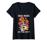 Mujer Dead Inside But Dying Pretty Halloween Boho Camiseta Cuello V