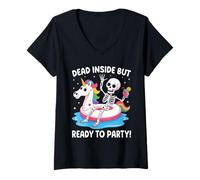 Mujer Dead Inside But Ready To Party Skeleton Camiseta Cuello V