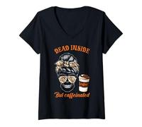 Mujer Dead Inside, Pero con cafeína, Skull Coffee Camiseta Cuello V