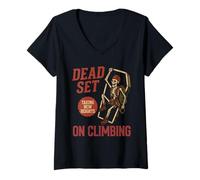 Mujer Dead Set on Climbing Divertido esqueleto escalador de Halloween Camiseta Cuello V