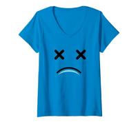 Mujer Dead Tired Face - Funny Cartoon White/Blue Camiseta Cuello V