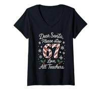 Mujer Dear Santa 67 Christmas Six Seven 6-7 Xmas Funny Dichos Camiseta Cuello V