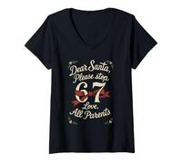 Mujer Dear Santa 67 Funny Christmas Six Seven 6-7 Padres Camiseta Cuello V
