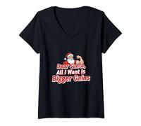 Mujer Dear Santa: All I Want Is Bigger Gains, Divertido diseño de acondicionamiento físico Camiseta Cuello V