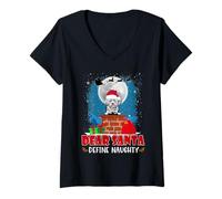 Mujer Dear Santa Define Naughty Lhasa Apso Dog Funny Christmas Camiseta Cuello V