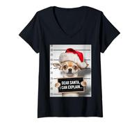 Mujer Dear Santa I Can Explain Chihuahua Funny Christmas Art Camiseta Cuello V