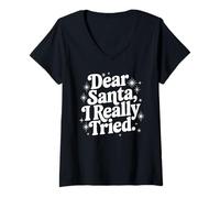 Mujer Dear Santa I Really Tried Naughty Christmas Cita Diciendo Camiseta Cuello V