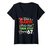 Mujer Dear Santa Make Them Stop Saying 6-7 Funny Christmas Meme Camiseta Cuello V