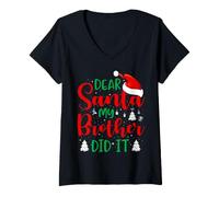 Mujer Dear Santa My Brother Did It Camiseta Cuello V