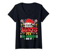 Mujer Dear Santa My Co-Worker Did It - Pijama de Navidad Divertido Camiseta Cuello V