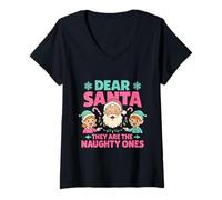 Mujer Dear Santa They Are The Naughty Ones Christmas Family Funny Camiseta Cuello V