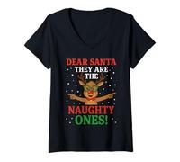 Mujer Dear Santa They Are The Naughty Ones Cute Reindeer Christmas Camiseta Cuello V
