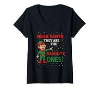 Mujer Dear Santa They Are The Naughty Ones Fun Elf Christmas Humor Camiseta Cuello V