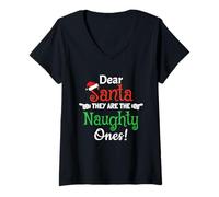 Mujer Dear Santa They The Naughty Ones Family Christmas Pijamas Camiseta Cuello V