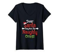 Mujer Dear Santa They The Naughty Ones Family Christmas Pijamas Camiseta Cuello V