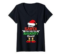 Mujer Dear Santa They The Naughty Ones - Pijama de Navidad Camiseta Cuello V