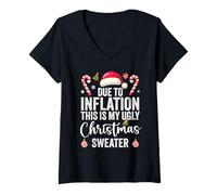 Mujer Debido a la inflación, Este es mi suéter Feo de Navidad Divertido Camiseta Cuello V