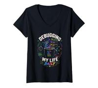 Mujer Debugging My Life Daily Gamer Coffee Design Camiseta Cuello V