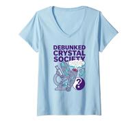 Mujer Debunked Crystal Society Escéptico Bienestar Humor Ciencia Camiseta Cuello V