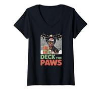 Mujer Deck The Paws Christmas Dog Holiday Xmas Amante de Las Mascotas Camiseta Cuello V