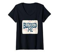 Mujer Declaración Cool Blessed Me para adultos y niños Camiseta Cuello V