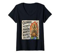 Mujer Declaración de Celebrar Mantis Respeto Toda Vida Camiseta Cuello V