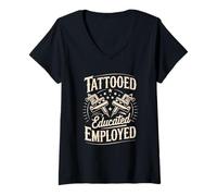 Mujer Declaración de Estilo de Vida de los empleados educados tatuados Camiseta Cuello V