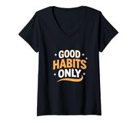 Mujer Declaración de mentalidad de disciplina Diaria de Buenos hábitos Camiseta Cuello V
