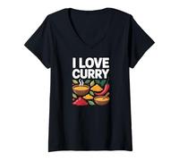 Mujer Declaración de sabor audaz para entusiastas del curry I Love Camiseta Cuello V