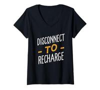 Mujer Declaración de Vida analógica de desintoxicación Digital para recargar Camiseta Cuello V