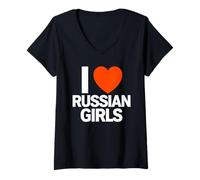 Mujer Declaración Divertida de I Love Russian Girls Camiseta Cuello V