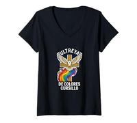 Mujer DeColores Cursillo Rainbow Gallo Católico Camiseta Cuello V