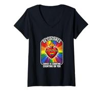 Mujer DeColores Cursillo Rainbow Gallo Católico Camiseta Cuello V
