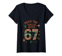 Mujer Decora los pasillos con 67 Navidad Divertida y FEA podredumbre Cerebral navideña Camiseta Cuello V